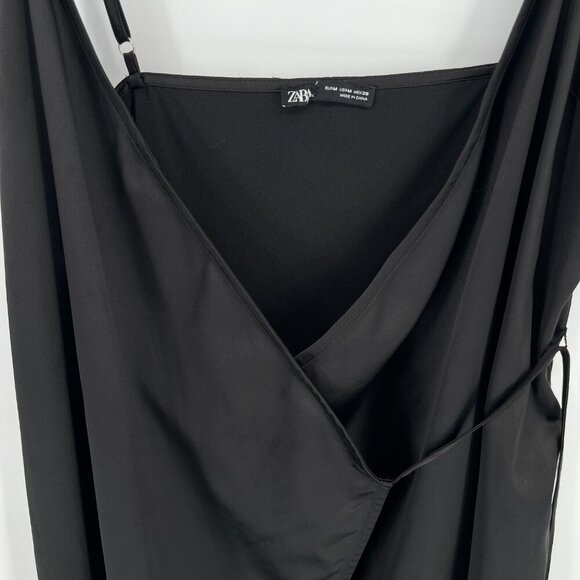 Zara Slip Wrap Dress Size Medium Black Satin - Picture 5 of 7